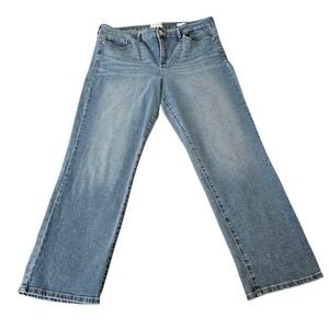 Frayed Highrise Straight Jeans Blue Cotton Stretch Wonens Size 14